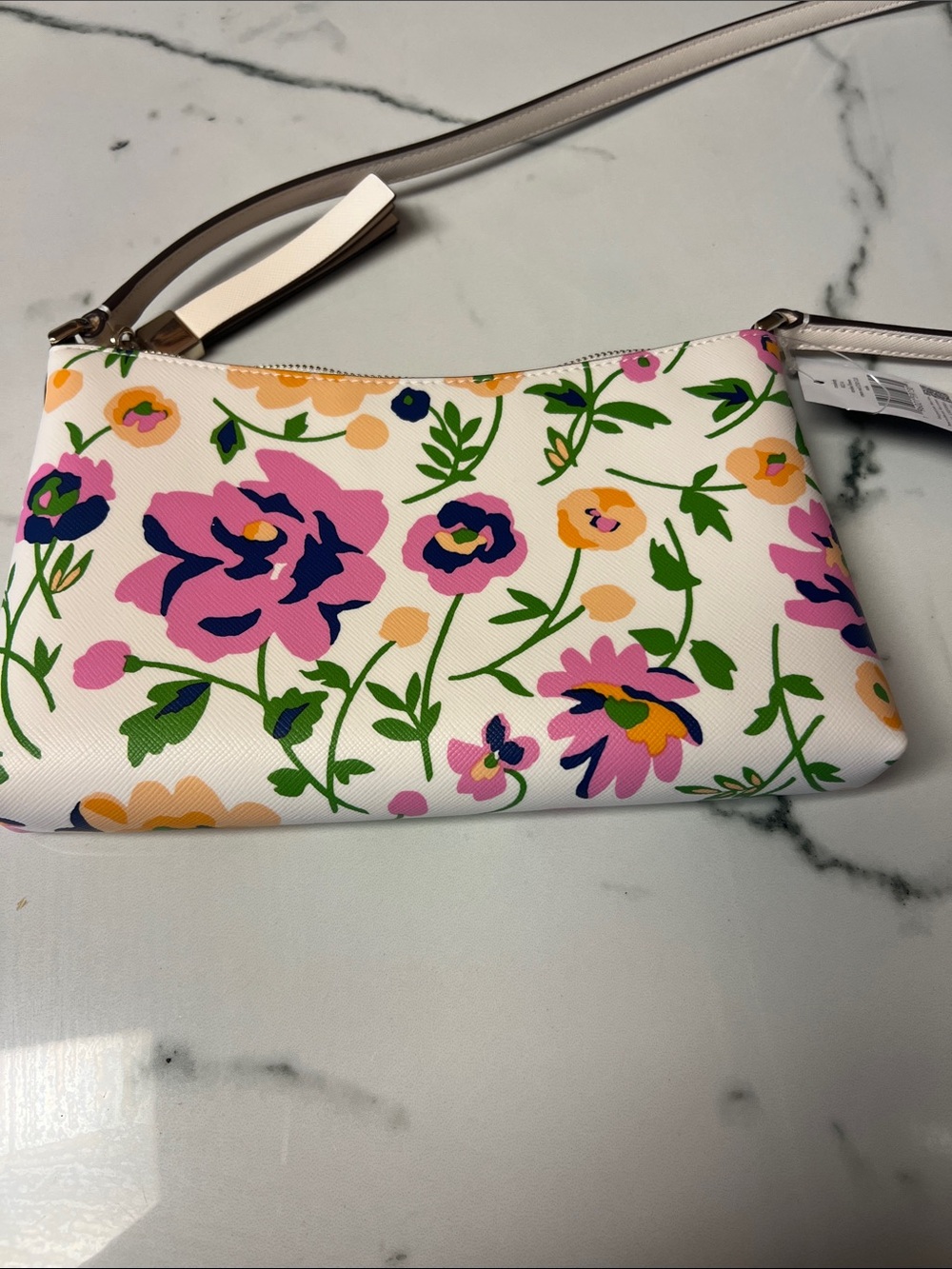 Floral Print Wristlet Crossbody Bag - White/Pink